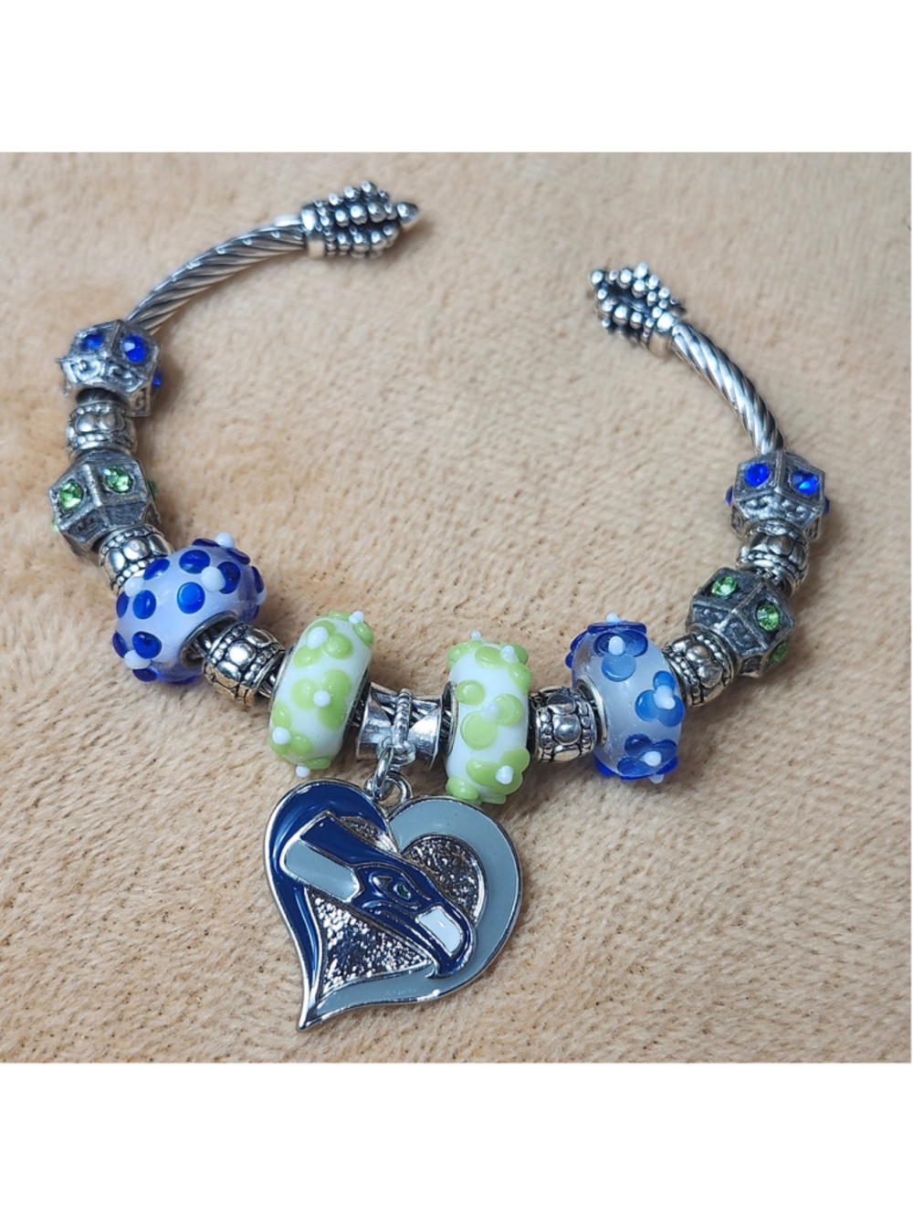Green and Blue Seattle Seahawks Charm Bracelet